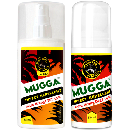 ZESTAW PODWÓJNA OCHRONA - Mugga spray 50% DEET 75ml + Mugga roll-on 50% DEET 50ml - Jaico